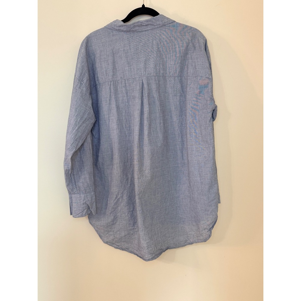 Lola River Blue Cotton Button Down Shirt Oversized High Low Chambray Top - Picture 4 of 5